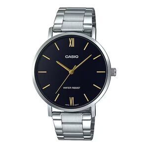Casio Men’s Black Dial Analog Watch with Gold Accents Steel Bracelet -